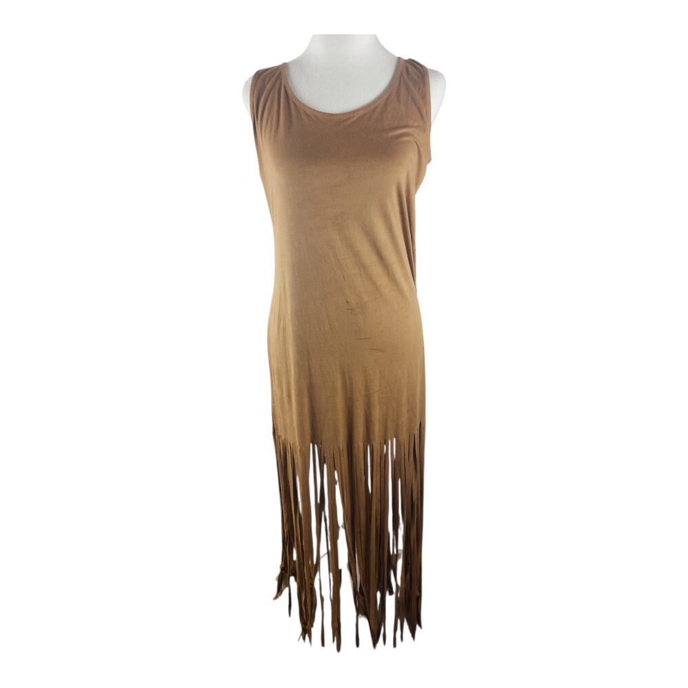 Wrangler Western Tan Faux Suede Fringe Dressv Women's M Boho Cowgirl